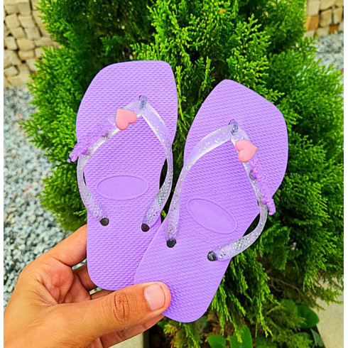 Chinelo Infantil Feminino Coração Lilás 